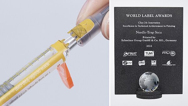 Needle-Trap Secu: Das innovative Nadelschutzetikett mit integrierter Siegelfunktion und irreversibler Erstöffnungsindikation wurde mit dem World Label Award 2024 in der Kategorie „Innovation“ ausgezeichnet.